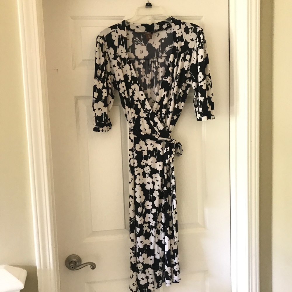 Merona Floral Black Cream Wrap Dress S